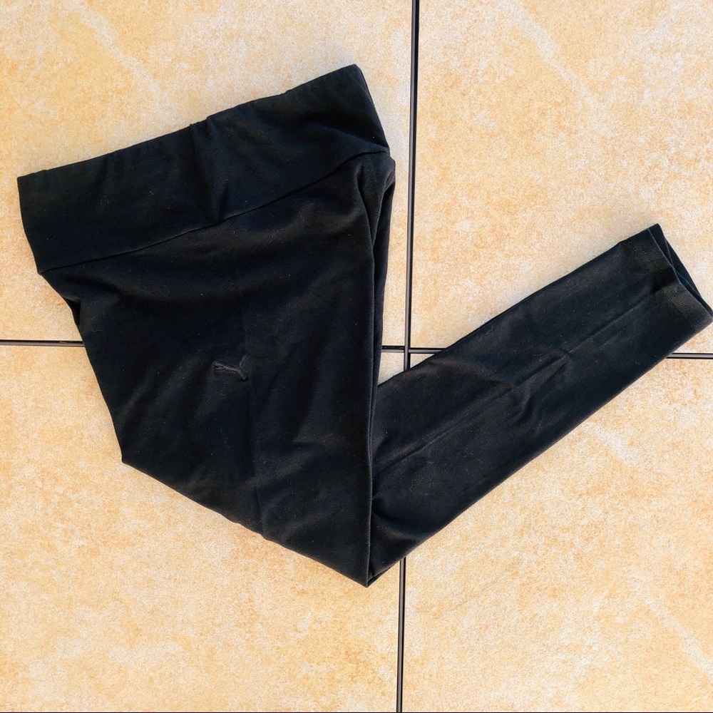 Puma Leggings Black Large w/Silver Leg Logo - Picture 2 of 8